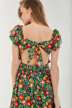 Liquorish Floral Print Cut Out Back Midi Dress -Liquosmi Store PAG3nzWb 9770