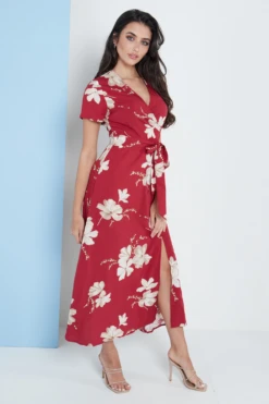 Lilura London Wrap Front Maxi Dress In Red Floral Print -Liquosmi Store PBWMi09H 15705