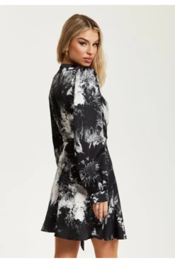 Liquorish Mono Abstract Print Mini Wrap Dress -Liquosmi Store PLWix4Wd 15660