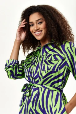 Liquorish Mint And Blue Zebra Print Midi Shirt Dress -Liquosmi Store PZ3cOX5e 15399