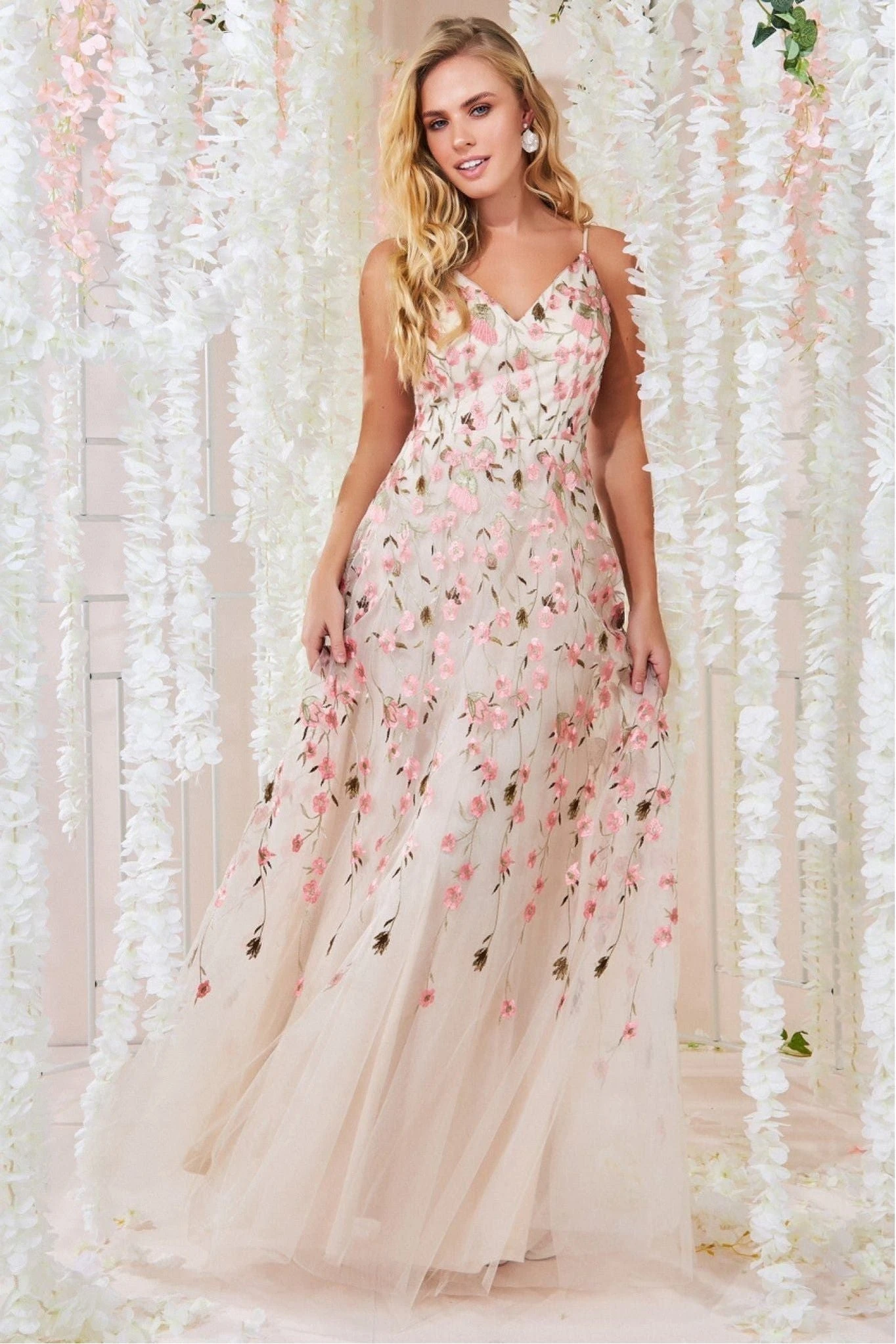 Goddiva Sleeveless Floral Mesh Maxi Dress - Ivory 2 Goddiva Sleeveless Floral Mesh Maxi Dress - Ivory - Image 2