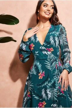 City Goddess Floral Print Wrap Midi Dress - Green -Liquosmi Store Pm6pj19g 10654