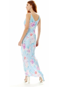 Liquorish Floral Print Maxi Wrap Dress In Blue -Liquosmi Store Q3UhmHET 10689