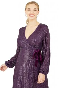 Yumi Purple Sequin Wrap Dress With Velvet Tie -Liquosmi Store QS9A2CIt 13946