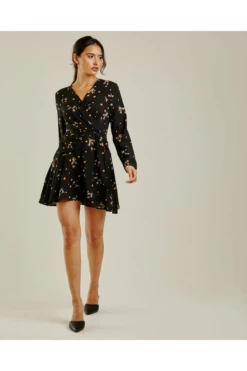 Dusty Pink Printed Polka Dot Swing Dress | Black