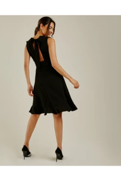 Dusty Pink Ruffled Swing Midi Dress | Black -Liquosmi Store QZKCkTp7 11521