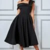 Goddiva Scuba Foam One Shoulder Midi Dress - Black