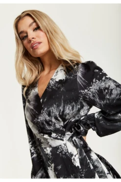 Liquorish Mono Abstract Print Mini Wrap Dress -Liquosmi Store R3TA40cK 15660