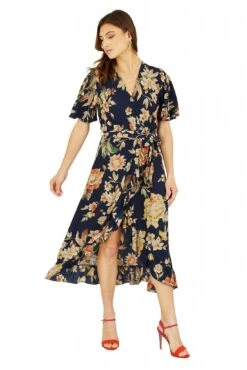 Mela London Navy Winter Floral Wrap Midi Dress -Liquosmi Store RVsxOoNI 13513