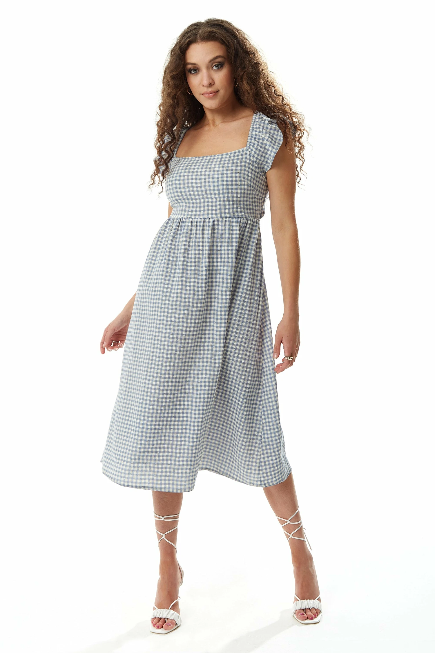 Liquorish Cut Out Back Midi Dress In Blue And Cream Gingham 2 Liquorish Cut Out Back Midi Dress In Blue And Cream Gingham - Image 2