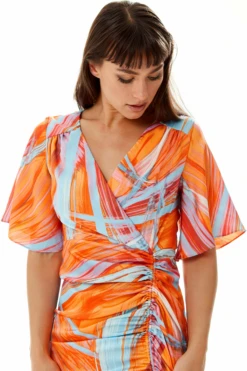 Liquorish Rouching Abstract Brush Stroke Print Midi Dress -Liquosmi Store Rbgp4dTo 10690