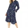 Yumi Recycled Navy Bird Print Shirt Dress