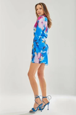 Liquorish Blue Floral Satin Mini Wrap Dress -Liquosmi Store S0tEkfZl 8711