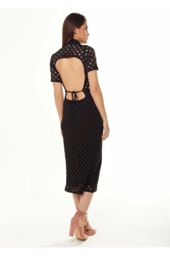 Liquorish Midi Dress High Neck Open Back Detail Black -Liquosmi Store S4MZjnfV 8998