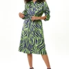 Liquorish Mint And Blue Zebra Print Midi Shirt Dress