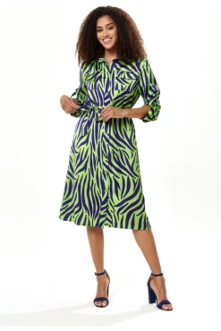 Liquorish Mint And Blue Zebra Print Midi Shirt Dress
