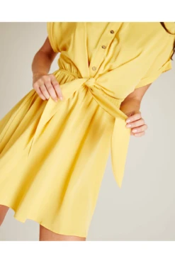 Dusty Pink Tie Up Front Swing Dress | Yellow -Liquosmi Store SAlmUKes 12209