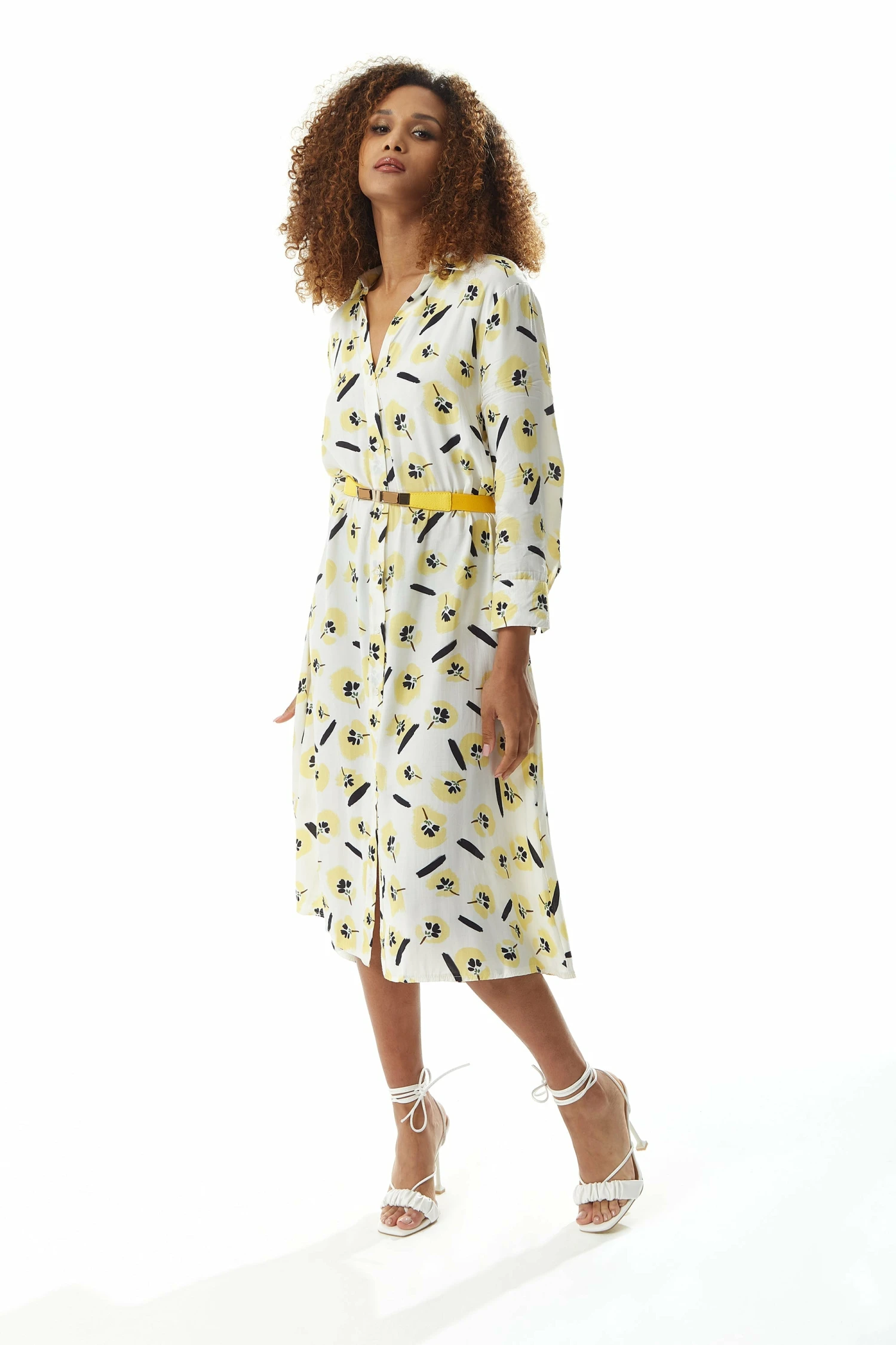 Liquorish Yellow Floral Midi Shirt Dress In White With Belt 1 Liquorish Yellow Floral Midi Shirt Dress In White With Belt