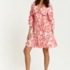Hoxton Gal Oversized V Neck Detailed Floral Print Mini Dress