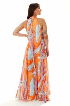Liquorish Maxi Abstract Print Dress With A High Neck Orange -Liquosmi Store SgGAw2JH 10784
