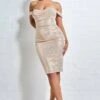 Goddiva Naked Cowl Neck Bodycon Midi - Nude