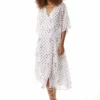 Liquorish Pink Floral Polka Dot Print Midi Wrap Dress White