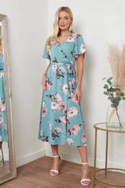 Lilura London Angel Sleeves Midi Wrap Dress In Green Floral 7 Lilura London Angel Sleeves Midi Wrap Dress In Green Floral -Liquosmi Store UFsovzxT 15697