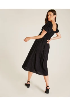 Dusty Pink Stitched Square Neck Midi Dress | Black -Liquosmi Store UtpmcIjD 12030