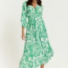 Hoxton Gal Oversized V Neck Detail Floral Print Maxi Dress