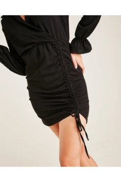 Dusty Pink Gathered Side Wrapped Dress | Black -Liquosmi Store VBo3Gr8L 12035