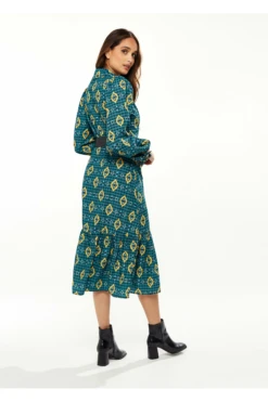 Liquorish African 3/4 Length Sleeve Greenyellownavy Midi -Liquosmi Store VKnRRqgQ 8352