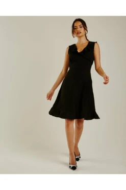 Dusty Pink Ruffled Swing Midi Dress | Black