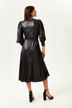 Liquorish Pu Midi Shirt Dress In Black With Balloon Sleeves -Liquosmi Store VptqKKqA 8671