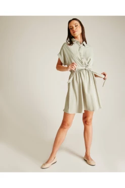 Dusty Pink Tie Up Front Swing Dress | Light Green
