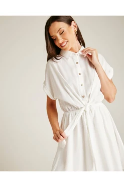 Dusty Pink Tie Up Front Swing Dress | White -Liquosmi Store W3Vjt6T7 12208