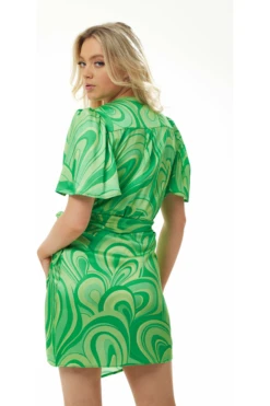 Liquorish Green Printed Mini Wrap Dress -Liquosmi Store WPPXjG2i 9788