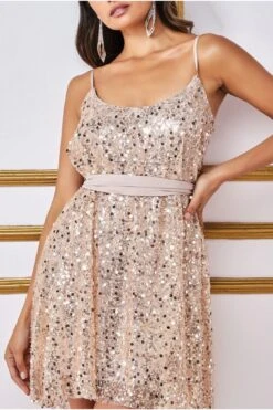 Goddiva Naked Sheer Sequin Dipped Hem Mini - Champagne -Liquosmi Store WaQK4o2Y 13396