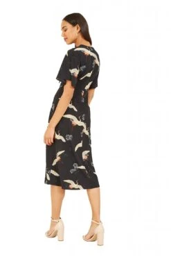 Yumi Black Crane Print Midi Dress -Liquosmi Store Wkd5m8V2 14881