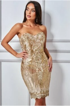 Goddiva Sweetheart Neckline Sequin Embroidered Mini - Gold -Liquosmi Store Wz5wYOZI 7811