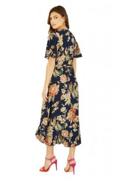 Mela London Navy Winter Floral Wrap Midi Dress -Liquosmi Store X0LTbsyW 13513