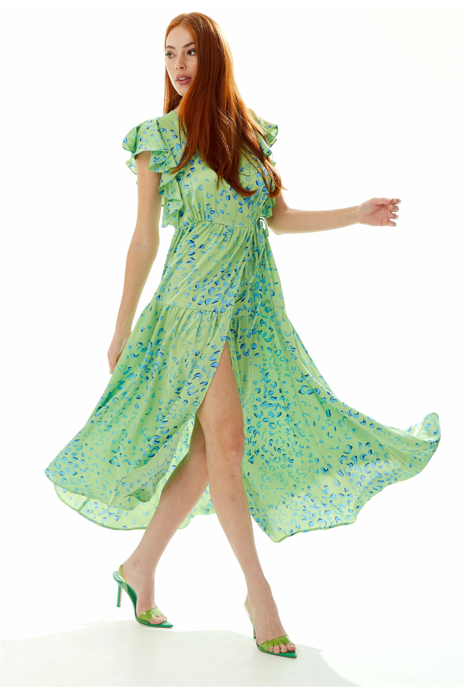 Liquorish Animal Print Maxi Wrap Dress In Sage 1 Liquorish Animal Print Maxi Wrap Dress In Sage