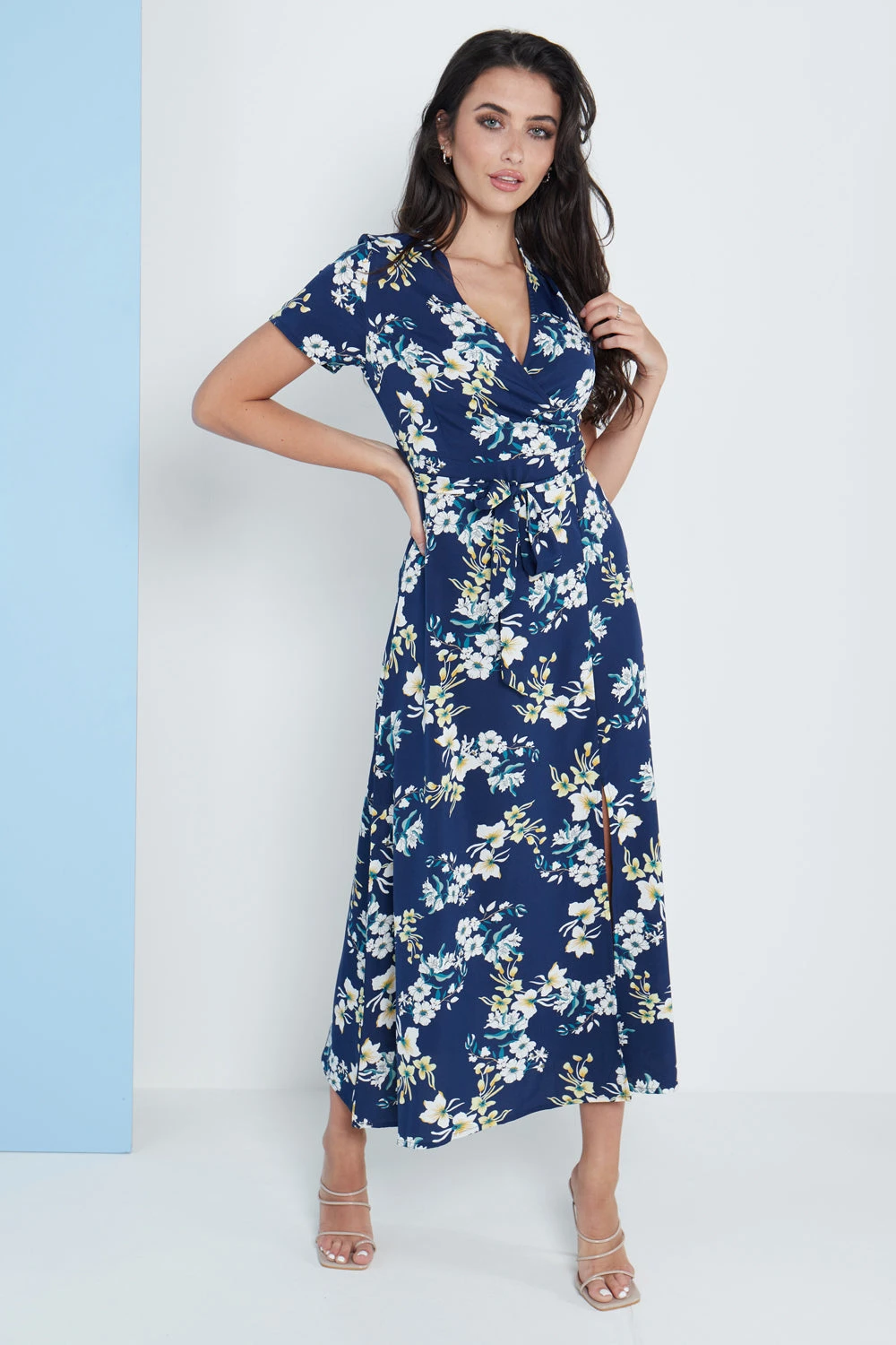 Lilura London Wrap Front Maxi Dress In Navy Blue Floral 5 Lilura London Wrap Front Maxi Dress In Navy Blue Floral - Image 5