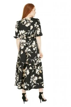 Mela London Black Floral Wrap Midi Dress -Liquosmi Store XOWG44Bd 13932