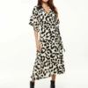 Liquorish Animal Print Maxi Wrap Dress Kimono Sleeves White