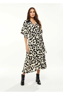 Liquorish Animal Print Maxi Wrap Dress Kimono Sleeves White