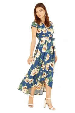 Mela London Blue Painted Floral Print Dipped Hem Wrap Dress 10 Mela London Blue Painted Floral Print Dipped Hem Wrap Dress -Liquosmi Store Xsq79PoO 13274