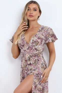 Lilura London Wrap Front Split Leg Maxi Dress In White Multi -Liquosmi Store Y44x6pbS 10617