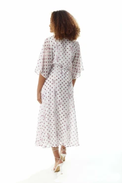 Liquorish Pink Floral Polka Dot Print Midi Wrap Dress White -Liquosmi Store Y54BYCxv 10436