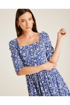 Dusty Pink Floral Square Neck Smock Dress | Blue -Liquosmi Store YFClChRI 12054