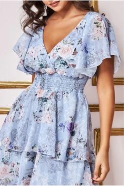 Goddiva Layered Floral Midi Flutter Sleeves - Bluefloral -Liquosmi Store YJo545Z9 15436